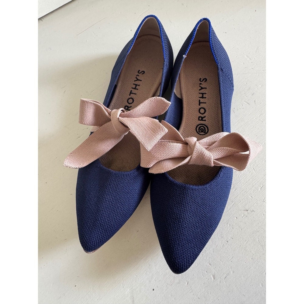 Rothy's The Point Mary Jane sapphire blue & pink bow flats size 10 - Picture 4 of 10